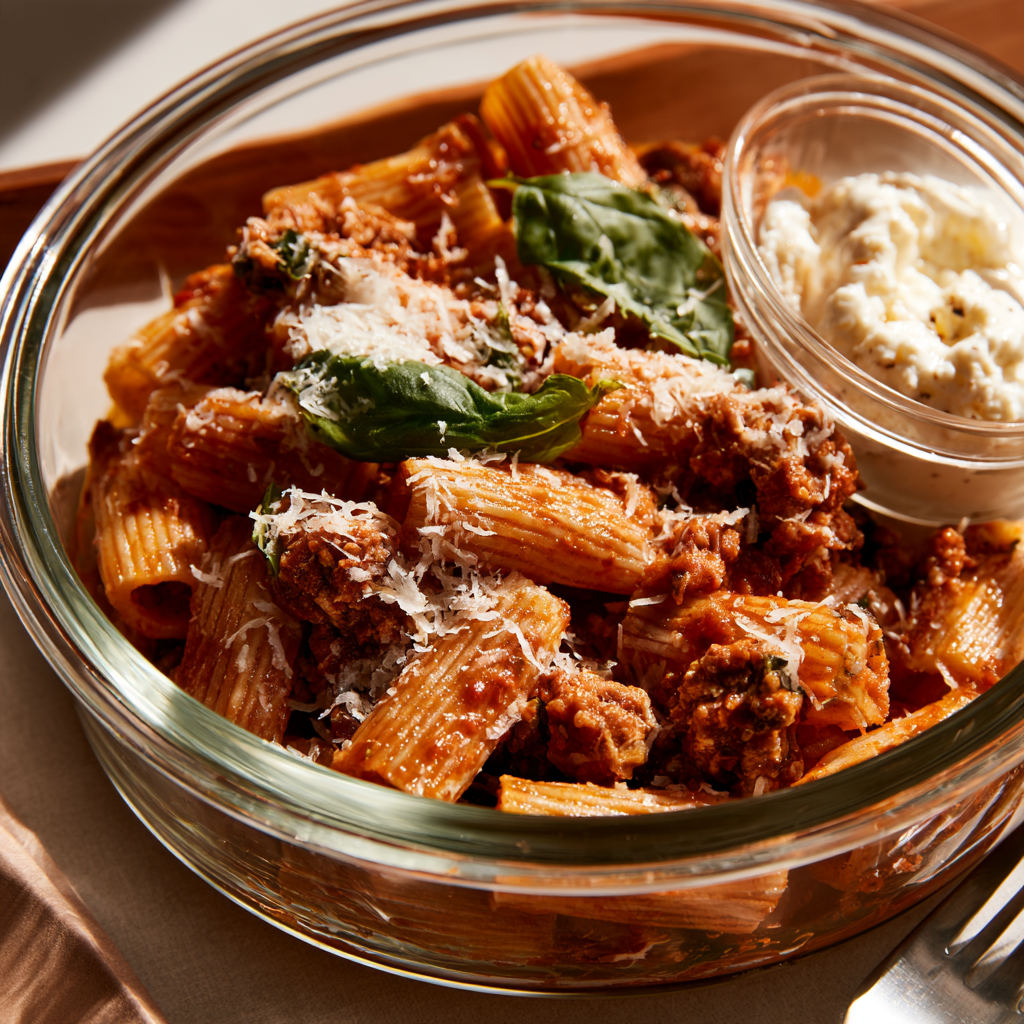 Healthy Turkey Bolognese Meal-Prep Pasta Bowls - Packed Lunch