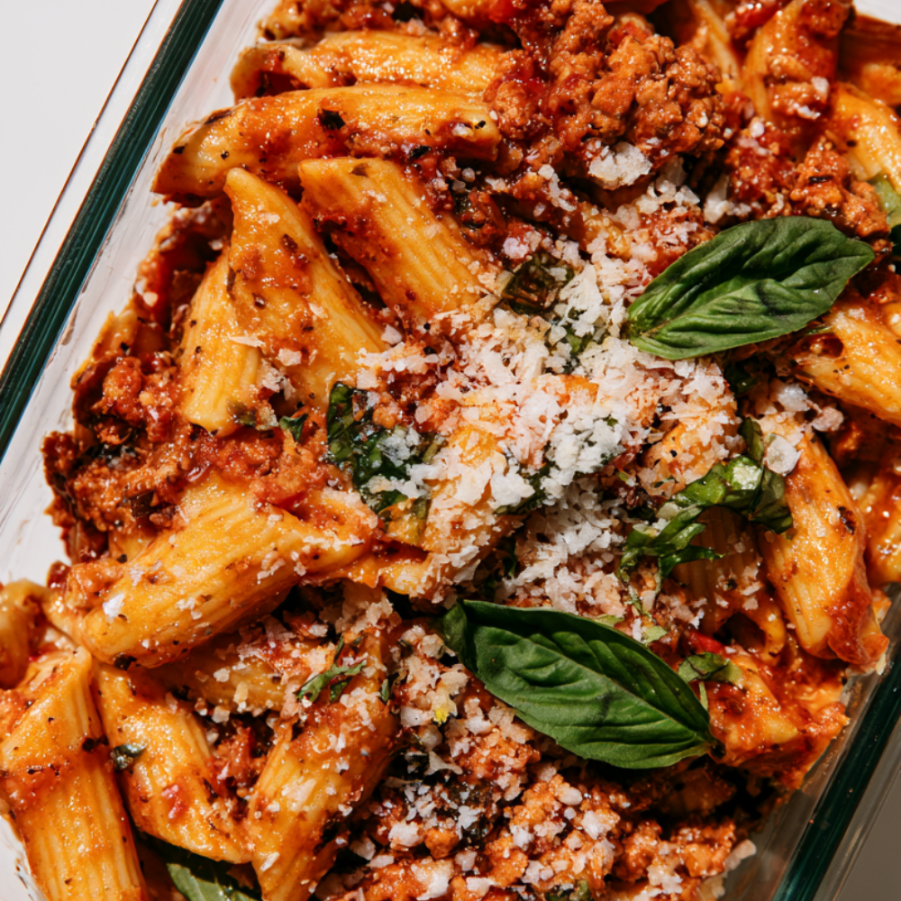 Healthy Turkey Bolognese Meal-Prep Pasta Bowls