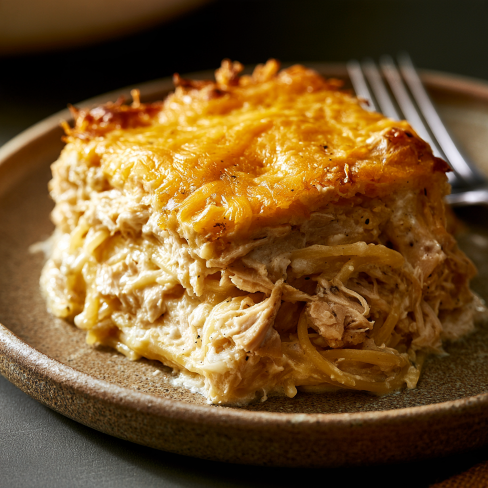 High-Protein Baked Chicken Spaghetti-Served