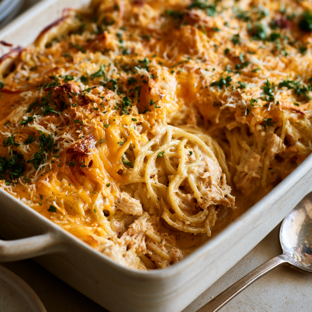 High-Protein Baked Chicken Spaghetti