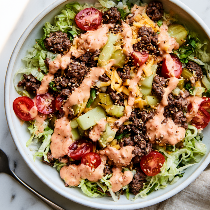 High-Protein Big Mac Salad -Served