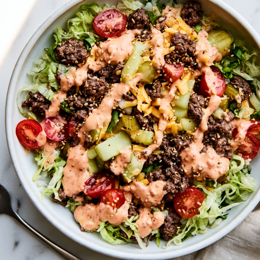 High-Protein Big Mac Salad -Served