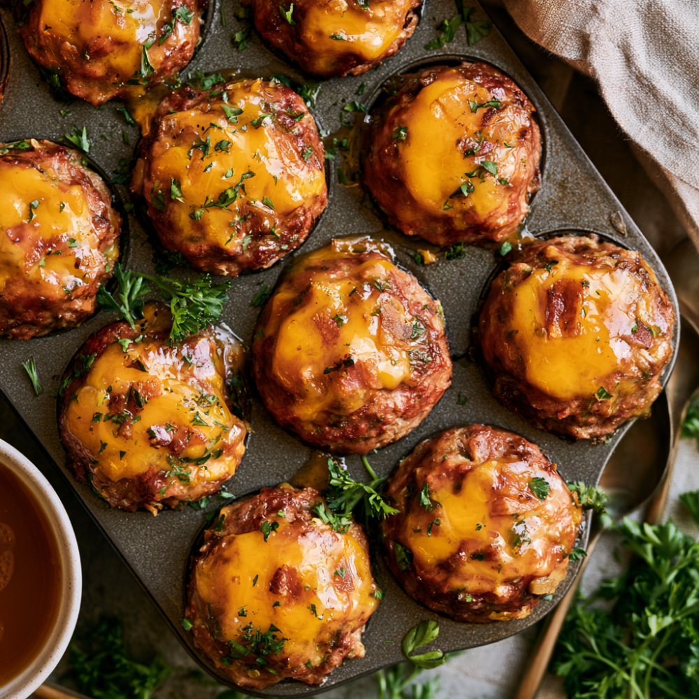 High-Protein Cheesy Bacon Cheddar Mini Meatloaves - baked