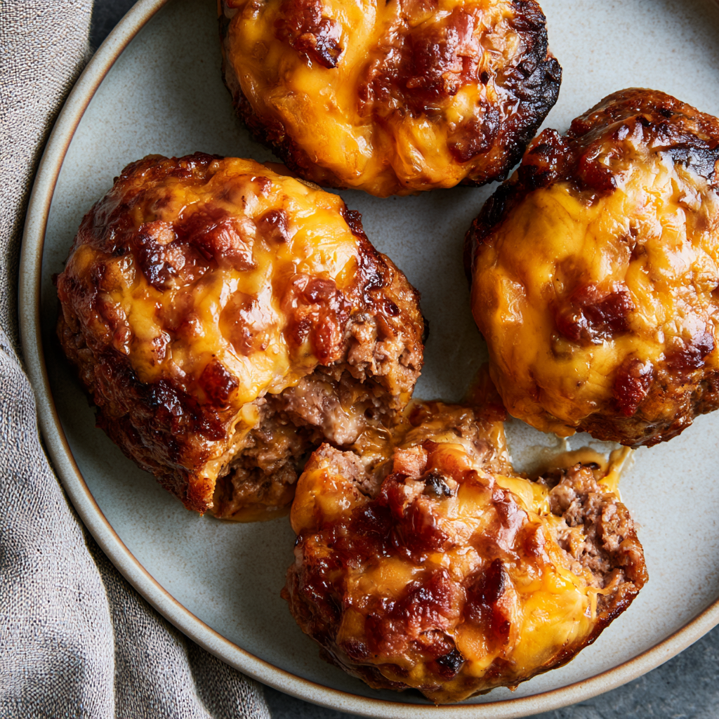 High-Protein Cheesy Bacon Cheddar Mini Meatloaves - served