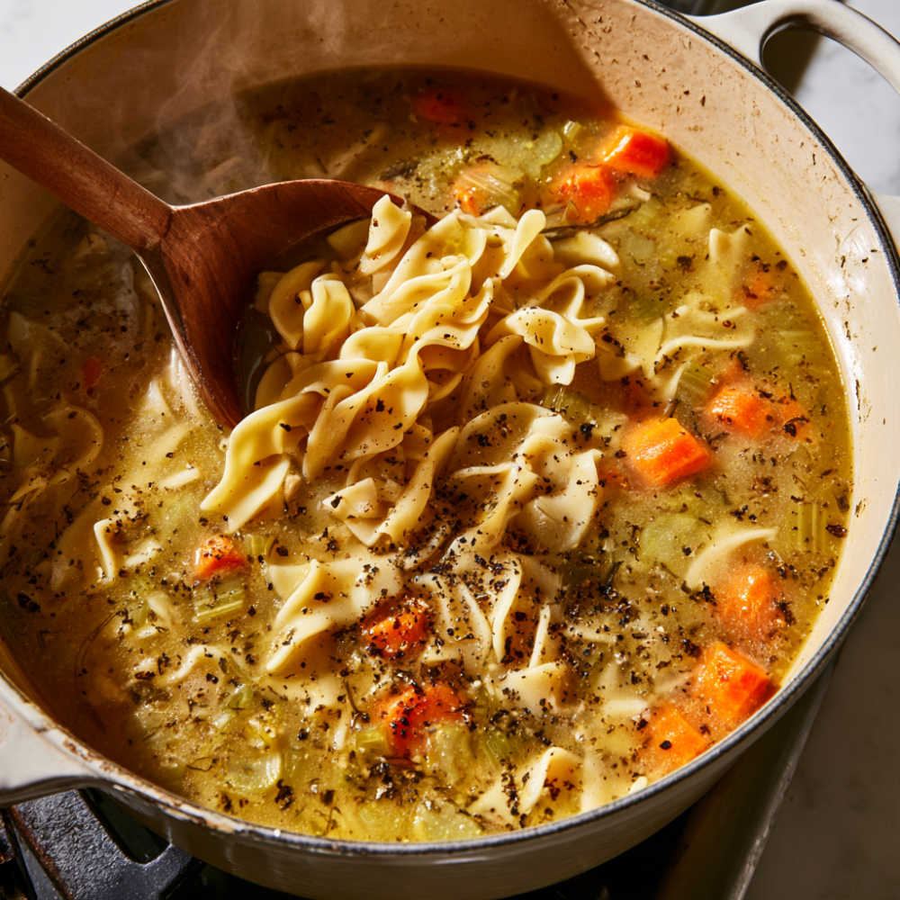 High-Protein Chicken Noodle Soup-dutch oven