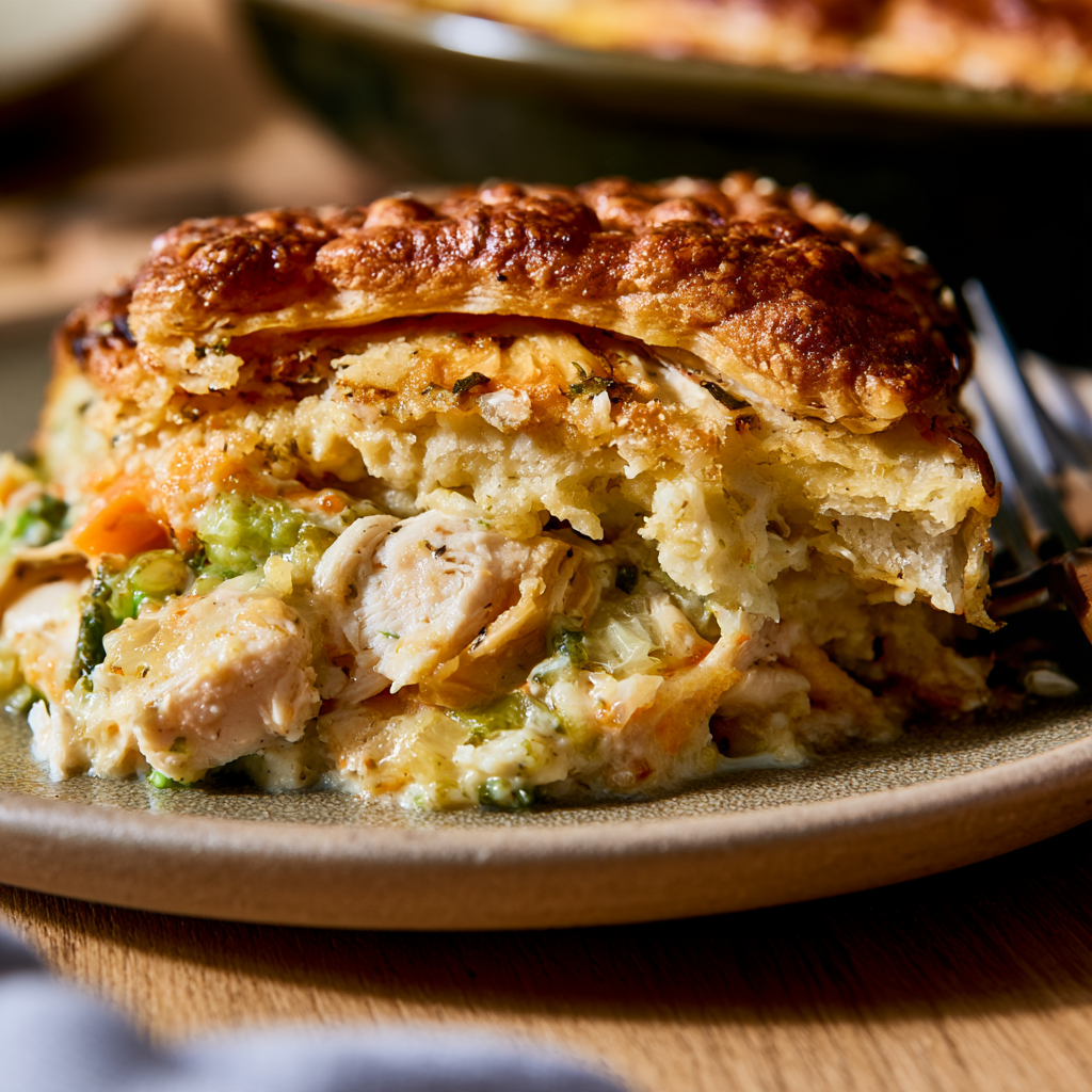 High-Protein Chicken Pot Pie Casserole Served