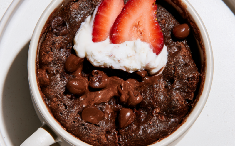 High-Protein Chocolate Mug Cake with toppings