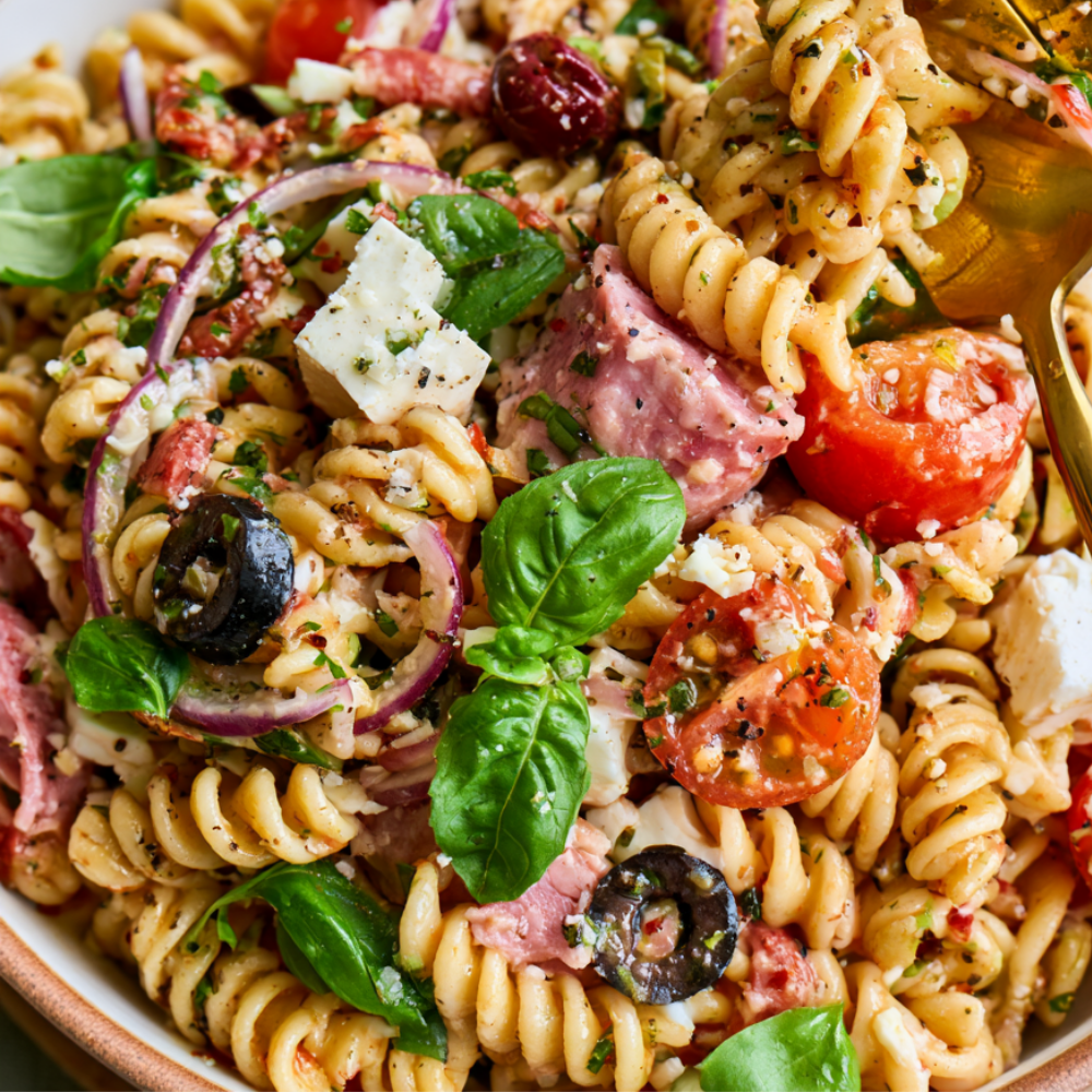 High-Protein Italian Pasta Salad-closeup