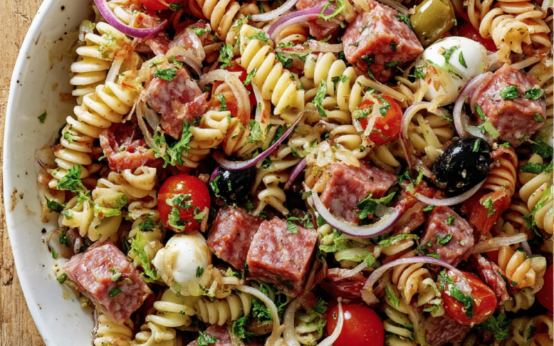 High-Protein Italian Pasta Salad-served