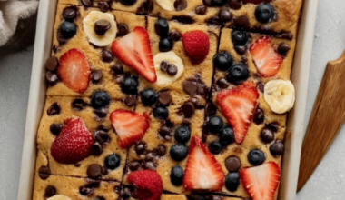 High-Protein Sheet Pan Pancakes with berries