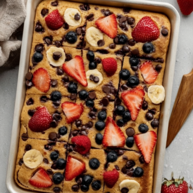 High-Protein Sheet Pan Pancakes with berries