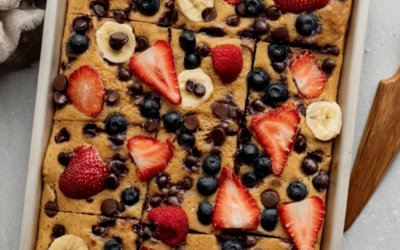 High-Protein Sheet Pan Pancakes with berries