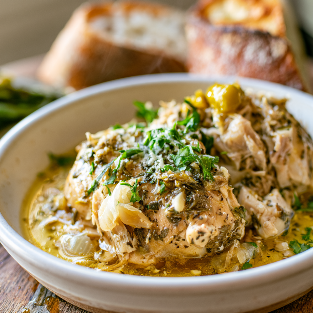 Italian Chicken Crockpot Recipe-served with bread