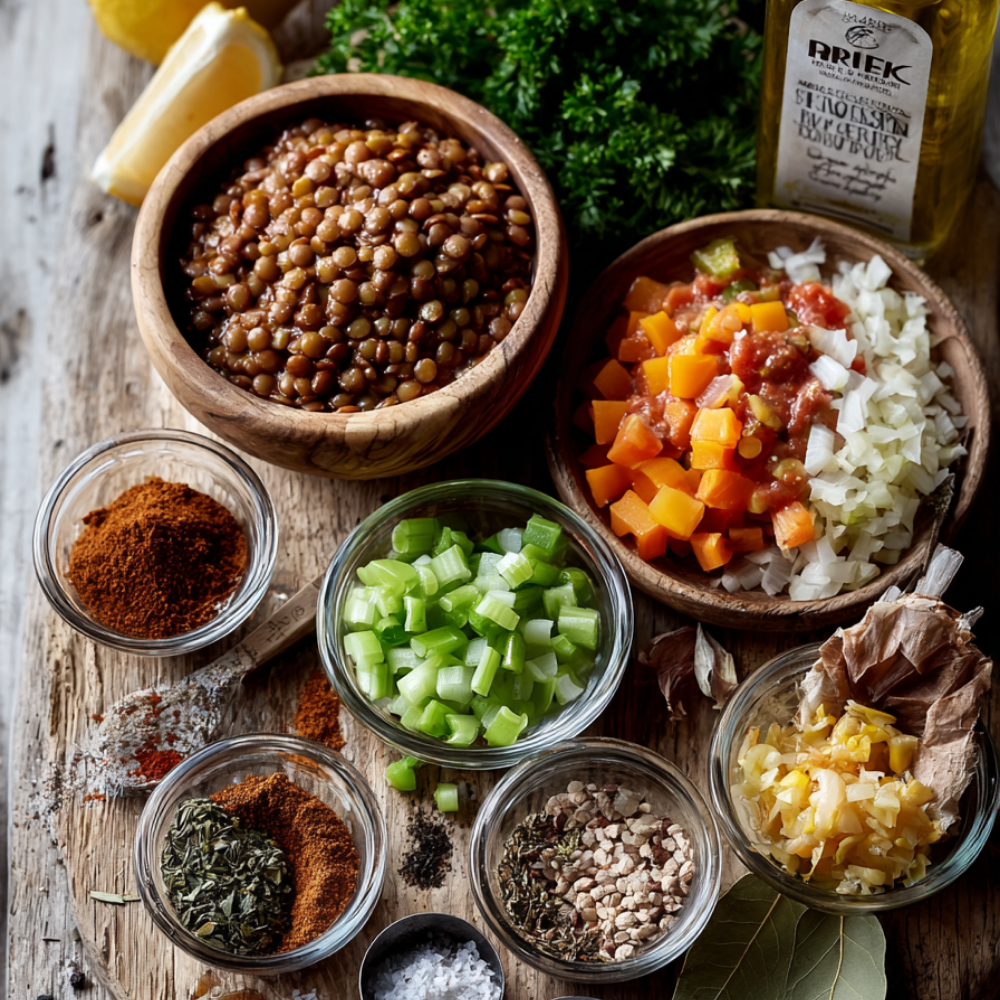 Lentil soup-ingredients