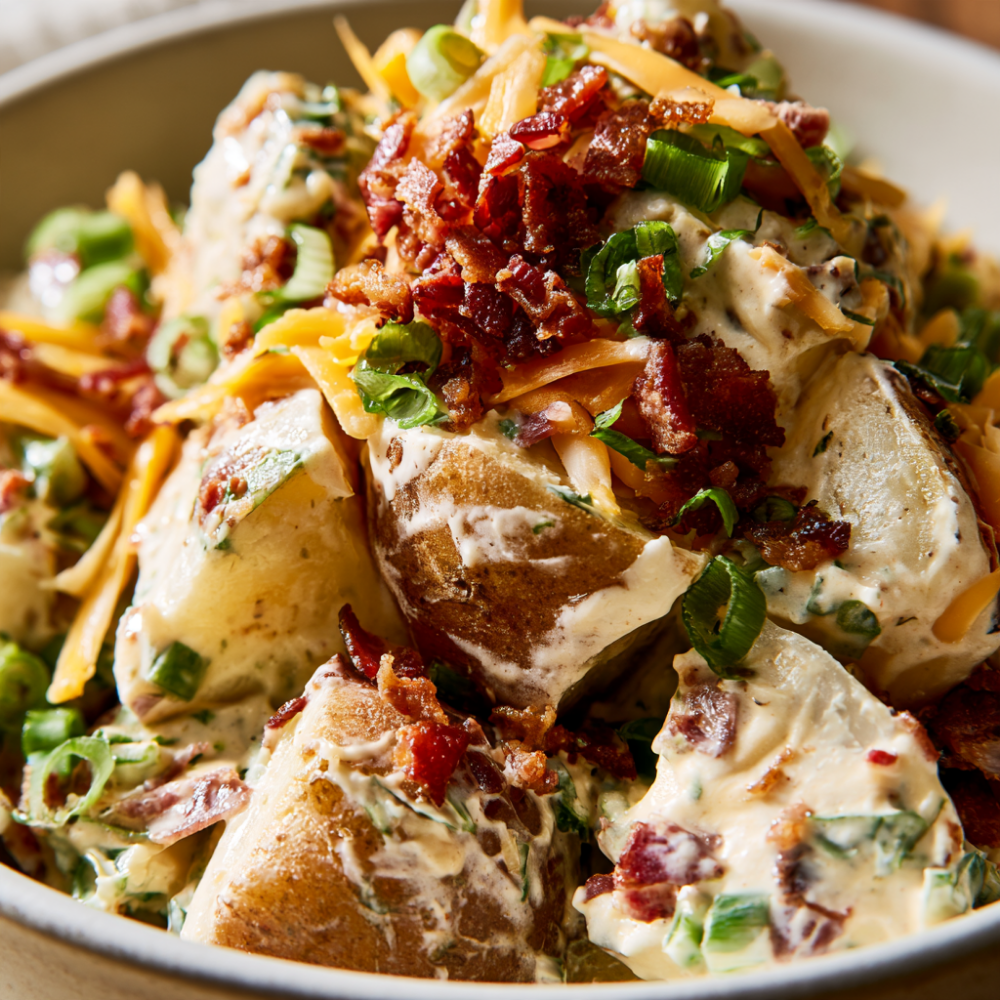 Loaded Baked Potato Salad with toppings