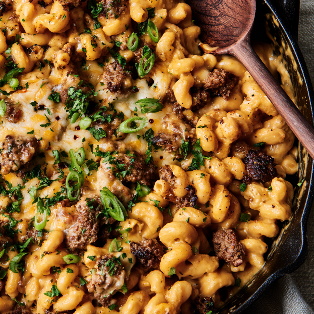 Mac and Cheese with Ground Beef-Cast Iron Skillet