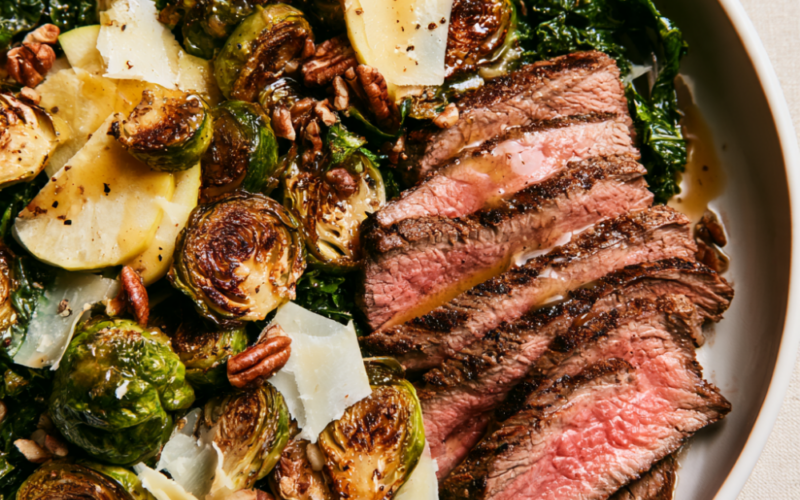 Maple-Dijon Brussels Sprout & Grilled Steak Bowl
