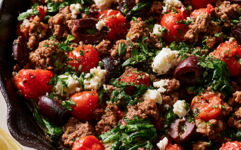 Mediterranean Ground Beef Stir-Fry Close up