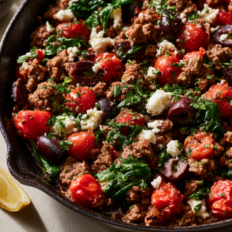 Mediterranean Ground Beef Stir-Fry Close up