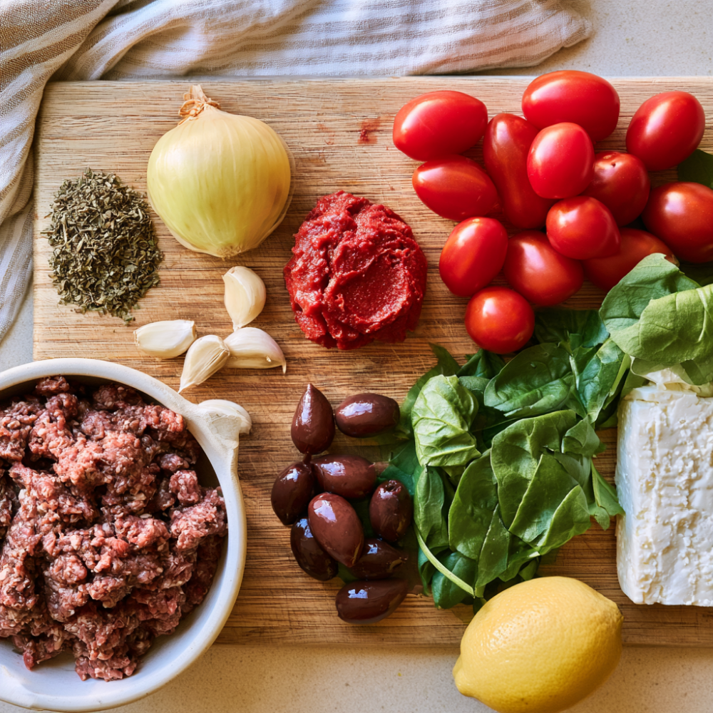 Mediterranean Ground Beef Stir-Fry Ingredients