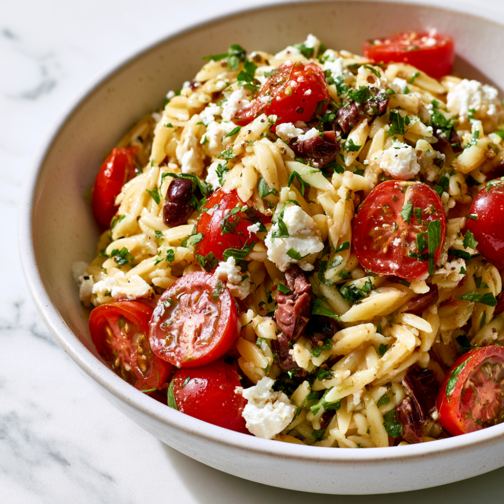 Mediterranean Orzo Salad Recipe-closeup