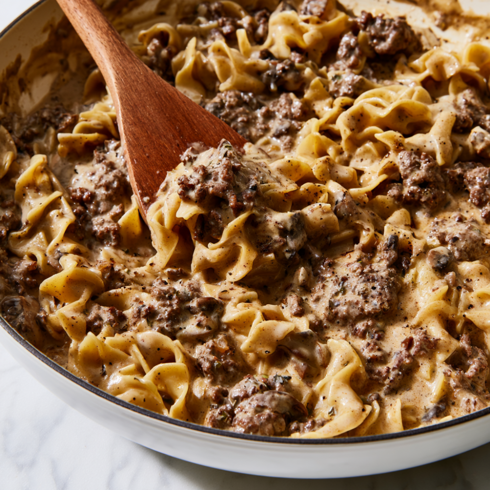 One-Pot Beef Stroganoff Shot