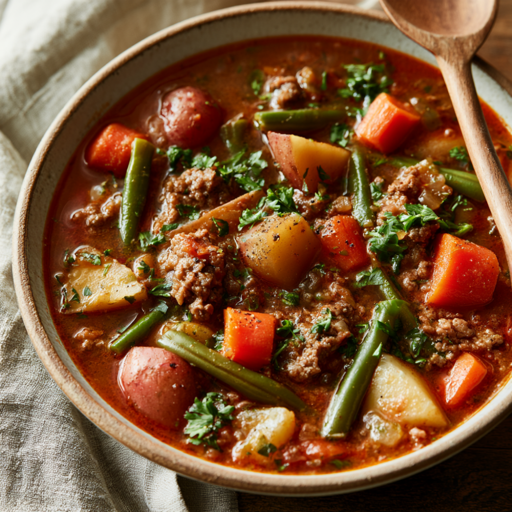 One-Pot Hamburger Soup-Served
