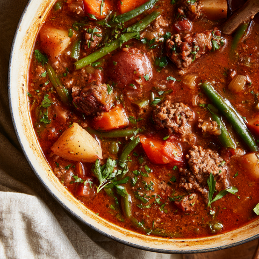 One-Pot Hamburger Soup-closeup