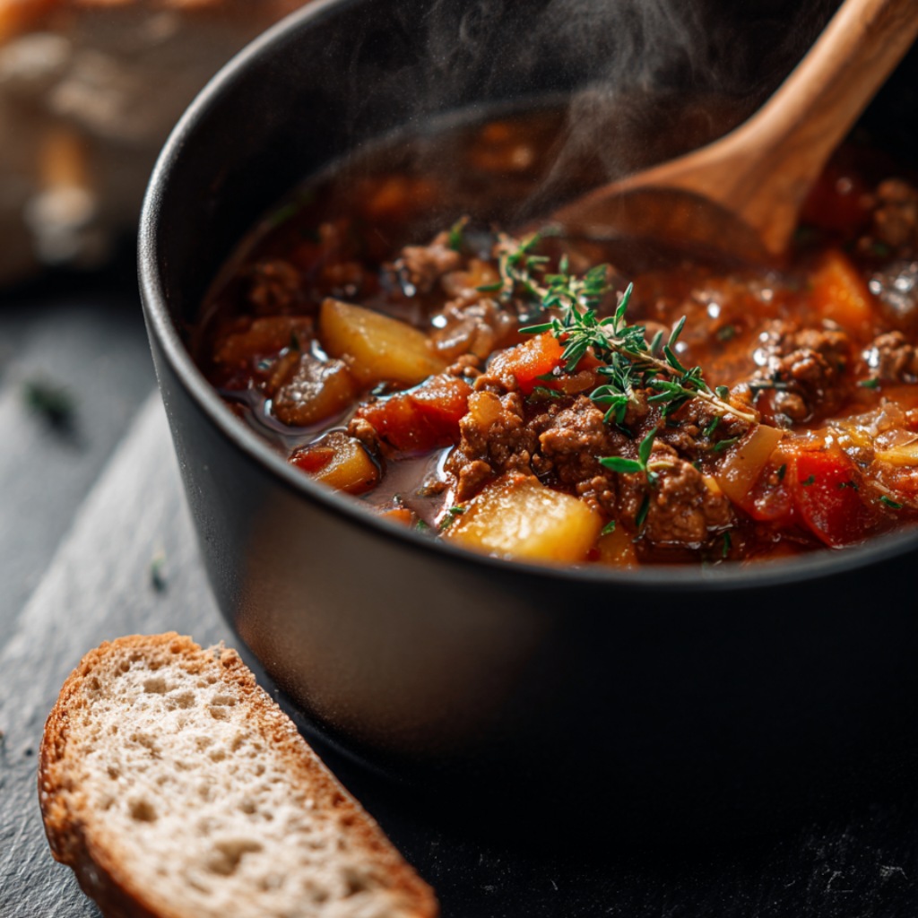 One-Pot Hamburger Soup-with bread