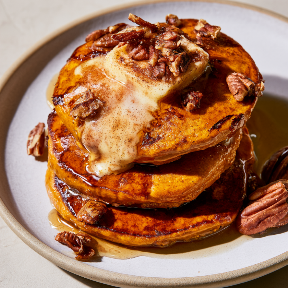 Protein Pumpkin Pancakes with toppings