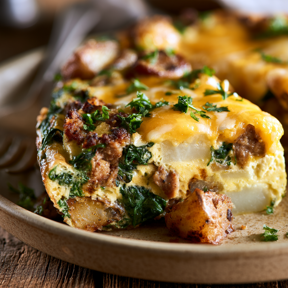 Sausage, Spinach & Potato Frittata-Plated