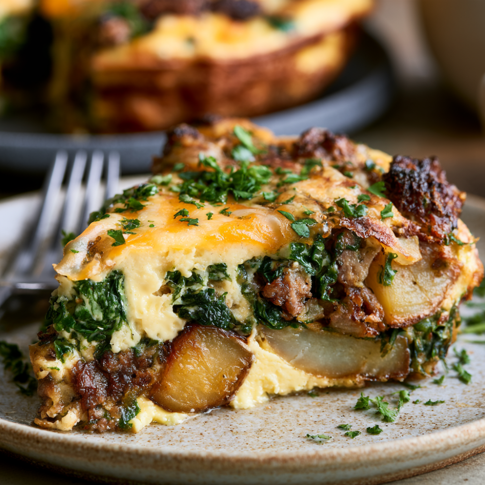 Sausage, Spinach & Potato Frittata-Slice