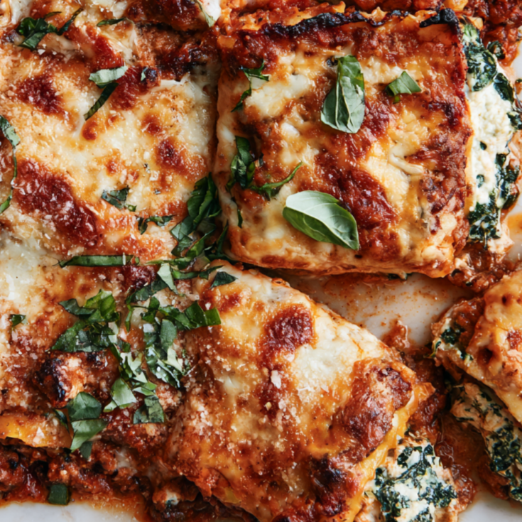 Sheet Pan Lasagna with Ground Beef & Spicy Sausage-cut