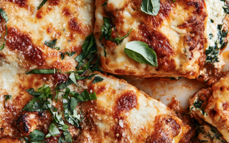 Sheet Pan Lasagna with Ground Beef & Spicy Sausage-cut