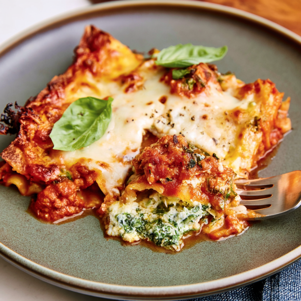 Sheet Pan Lasagna with Ground Beef & Spicy Sausage-served