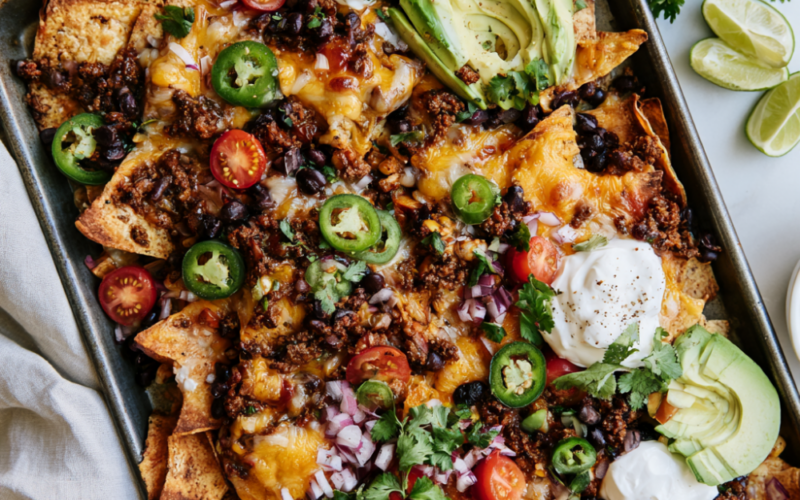 Sheet Pan Nachos with Ground Beef