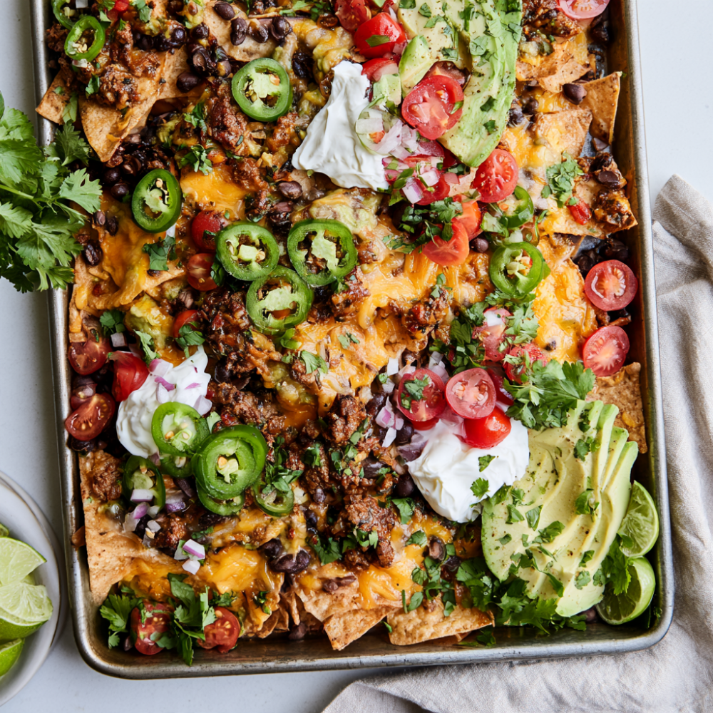 Sheet Pan Nachos with Ground Beef 
