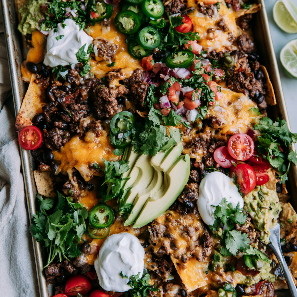 Sheet Pan Nachos with Ground Beef