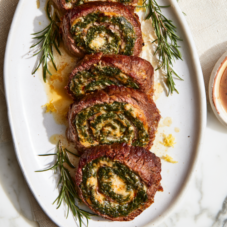 Skirt Steak Pinwheels (Garlic Herb Stuffed)