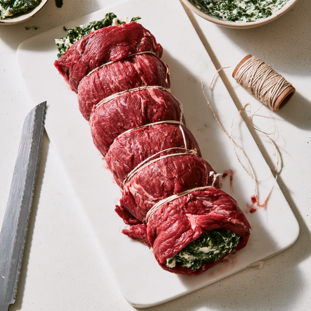 Skirt Steak Pinwheels (Garlic Herb Stuffed)-Rolled up