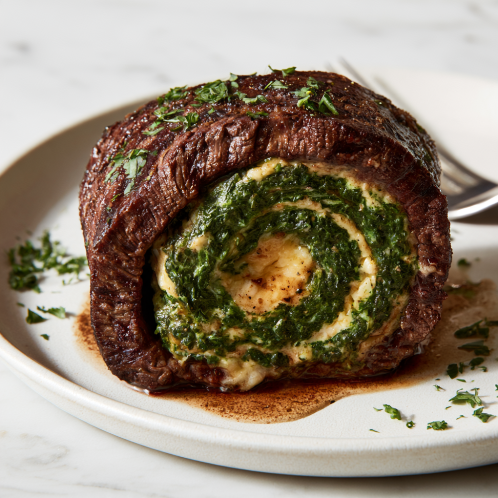 Skirt Steak Pinwheels (Garlic Herb Stuffed)-Served