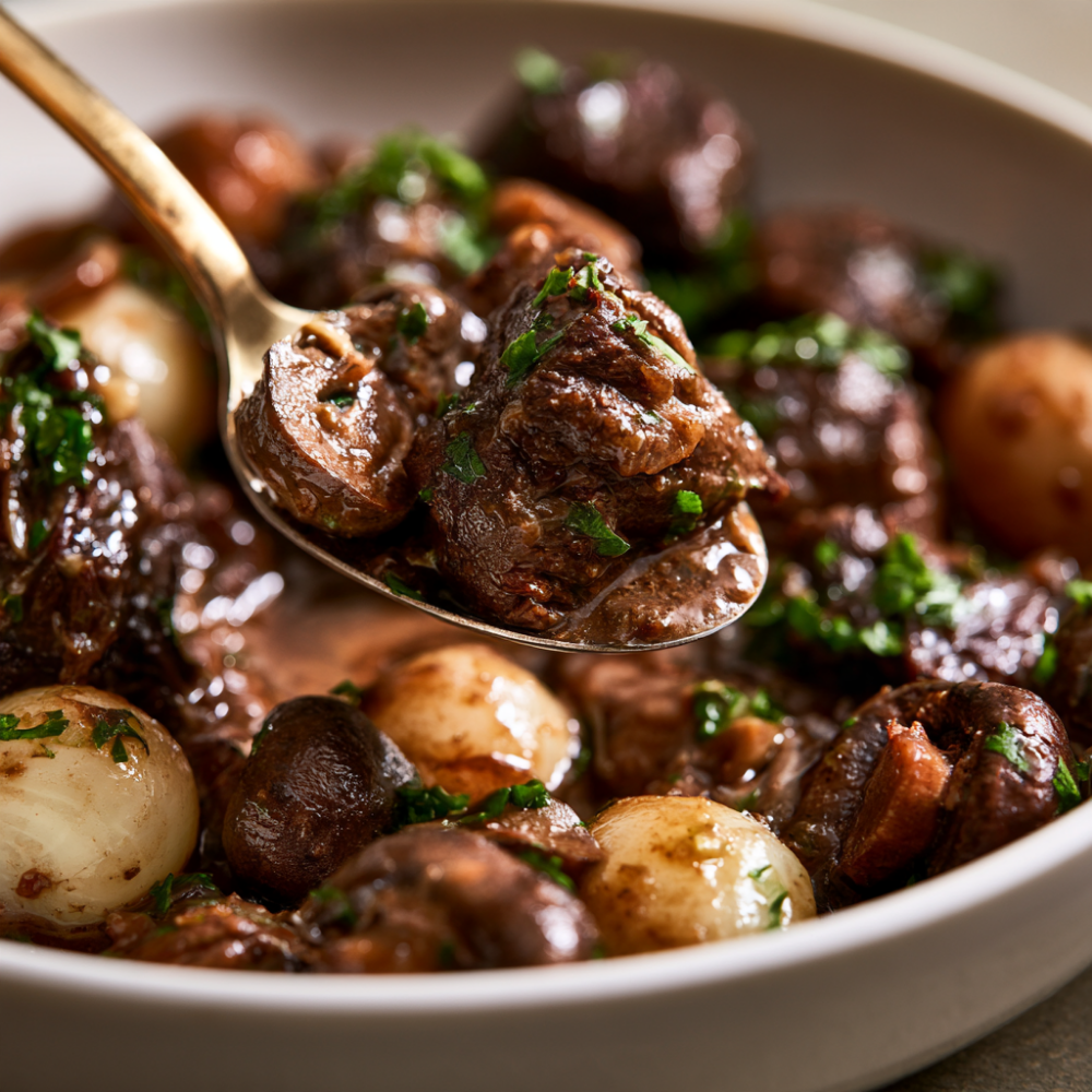 Slow Cooker Beef Bourguignon-closeup