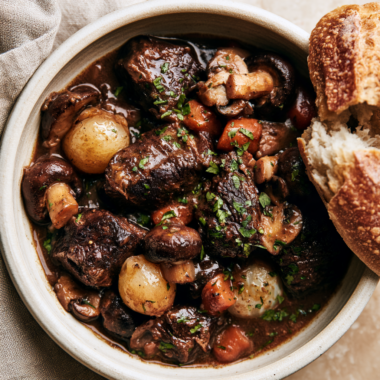 Slow Cooker Beef Bourguignon-with bread