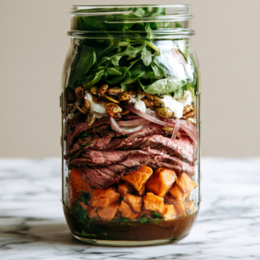 Steak & Sweet Potato Power Bowl Salad in a Mason Jar