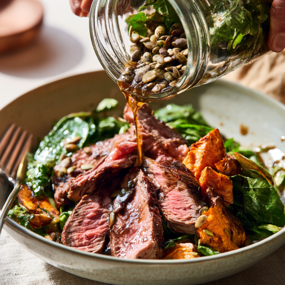 Steak & Sweet Potato Power Bowl Salad in a Mason Jar - Bowl