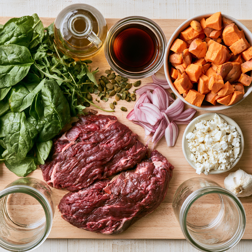Steak & Sweet Potato Power Bowl Salad in a Mason Jar - Ingredients