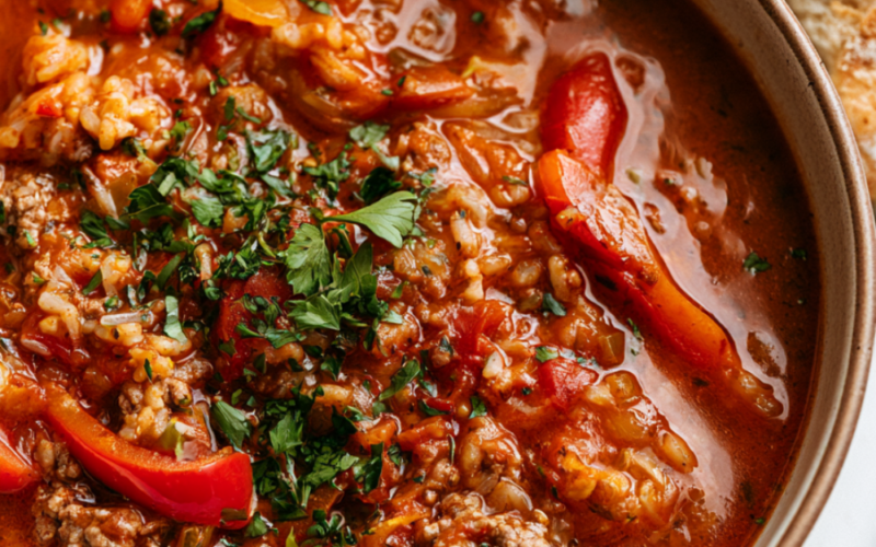 Stuffed Pepper Soup Crockpot-bowl