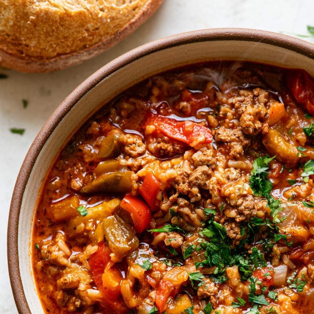 Stuffed Pepper Soup Crockpot-serving suggestion
