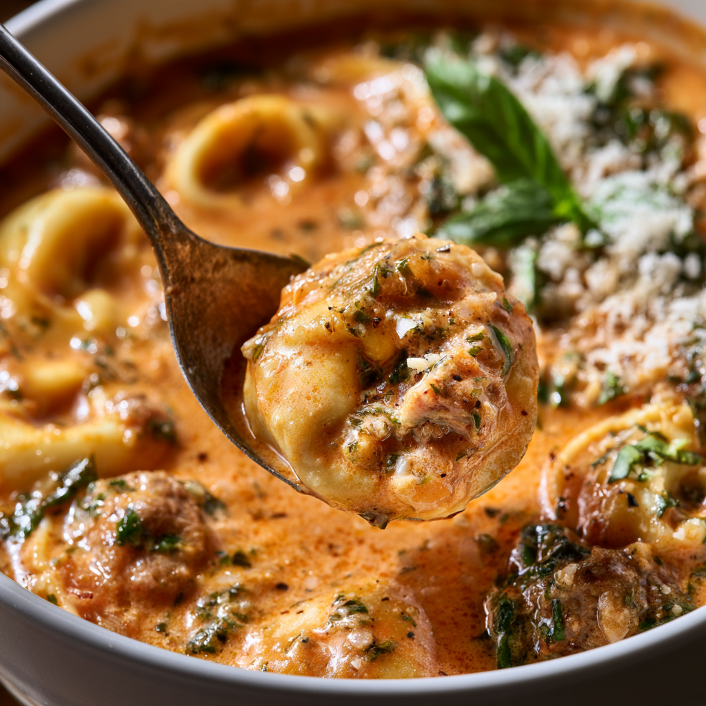 Tortellini Soup Crockpot Recipe Close up