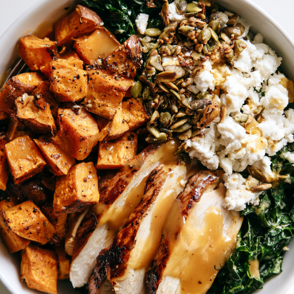 Warm Roasted Sweet Potato & Chicken Protein Bowl